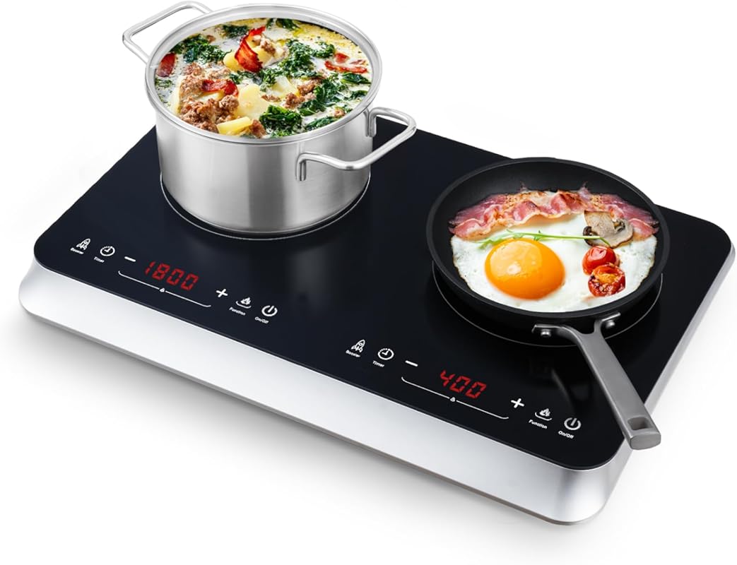 Portable Double Induction Cooktop 1800W, Electric Burner with Fast War