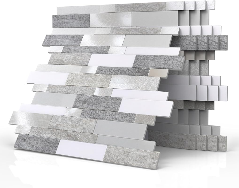 BeNice 10-Sheet Rustic Gray Subway Peel and Stick Backsplash Wall Tile