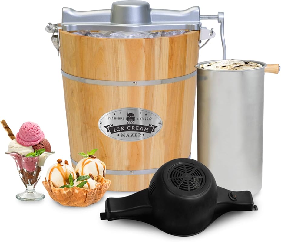 Elite Gourmet 4-Quart Old Fashioned Electric Ice Cream Maker, Vintage 