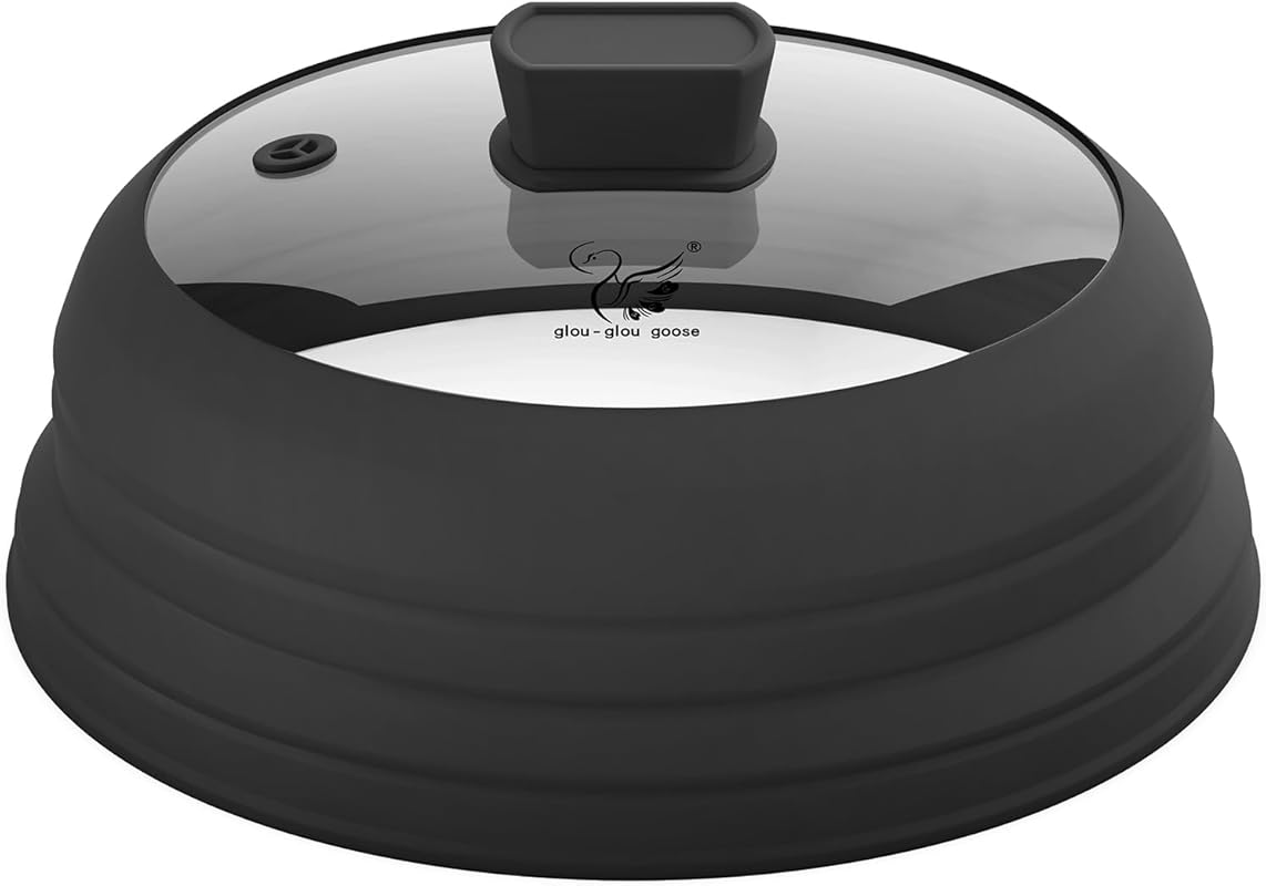 Glass Microwave Splatter Cover with Collapsible Silicone, 10.8 Inch Pl