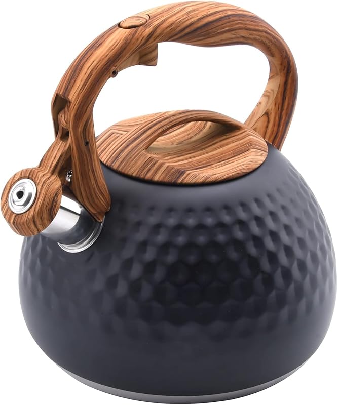 3.2 Qt Black Whistling Stovetop Tea Kettle - Food Grade Stainless Stee