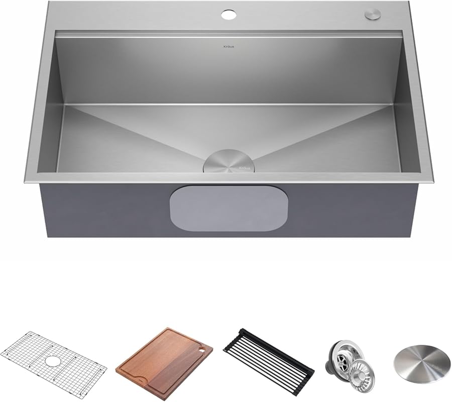 KRAUS Kore 33-inch Drop-In 16 Gauge Stainless Steel Workstation Kitche