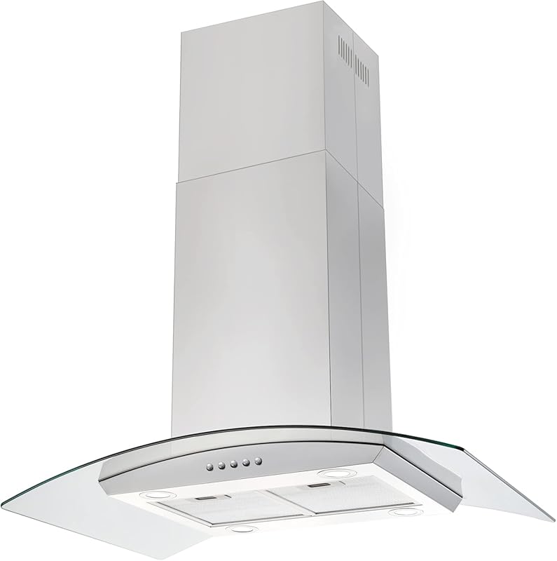 36" Island Range Hood, 700 CFM Ceiling Mount, Ducted/Ductless, Curved 