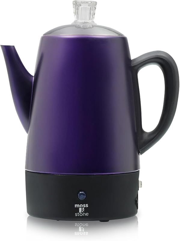 Moss & Stone 10-Cup Purple Electric Coffee Percolator Pot, Stainless S