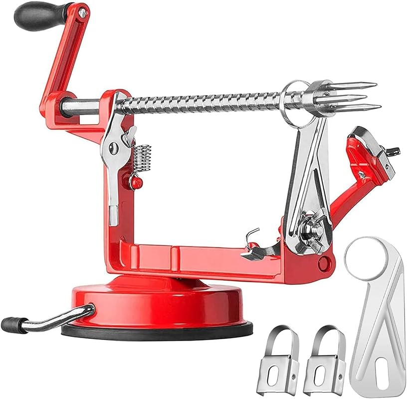 Red Apple Peeler, Slicer & Corer with Stainless Steel Blades and Power