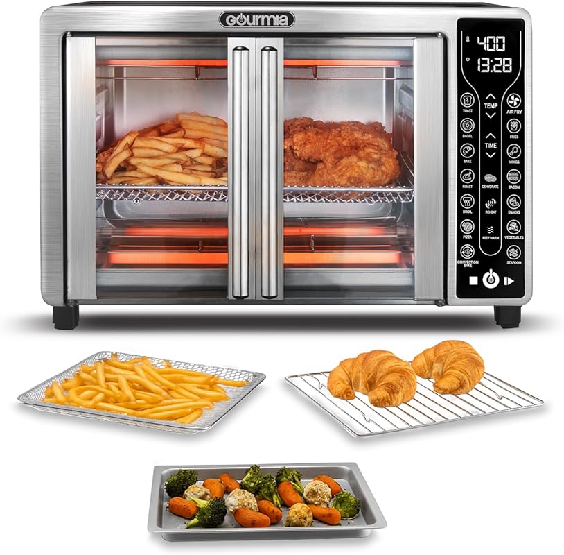 Gourmia 25 Qt Large French Door Air Fryer Convection Oven with Fryforc