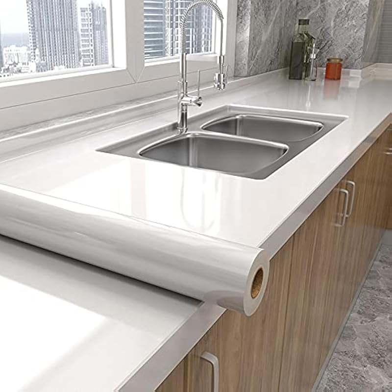 tiltil Glossy White Peel and Stick Wallpaper, Waterproof Self-Adhesive