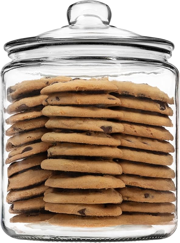 Large 1 Gallon Clear Glass Cookie Jar with Airtight Lid, Food Storage 