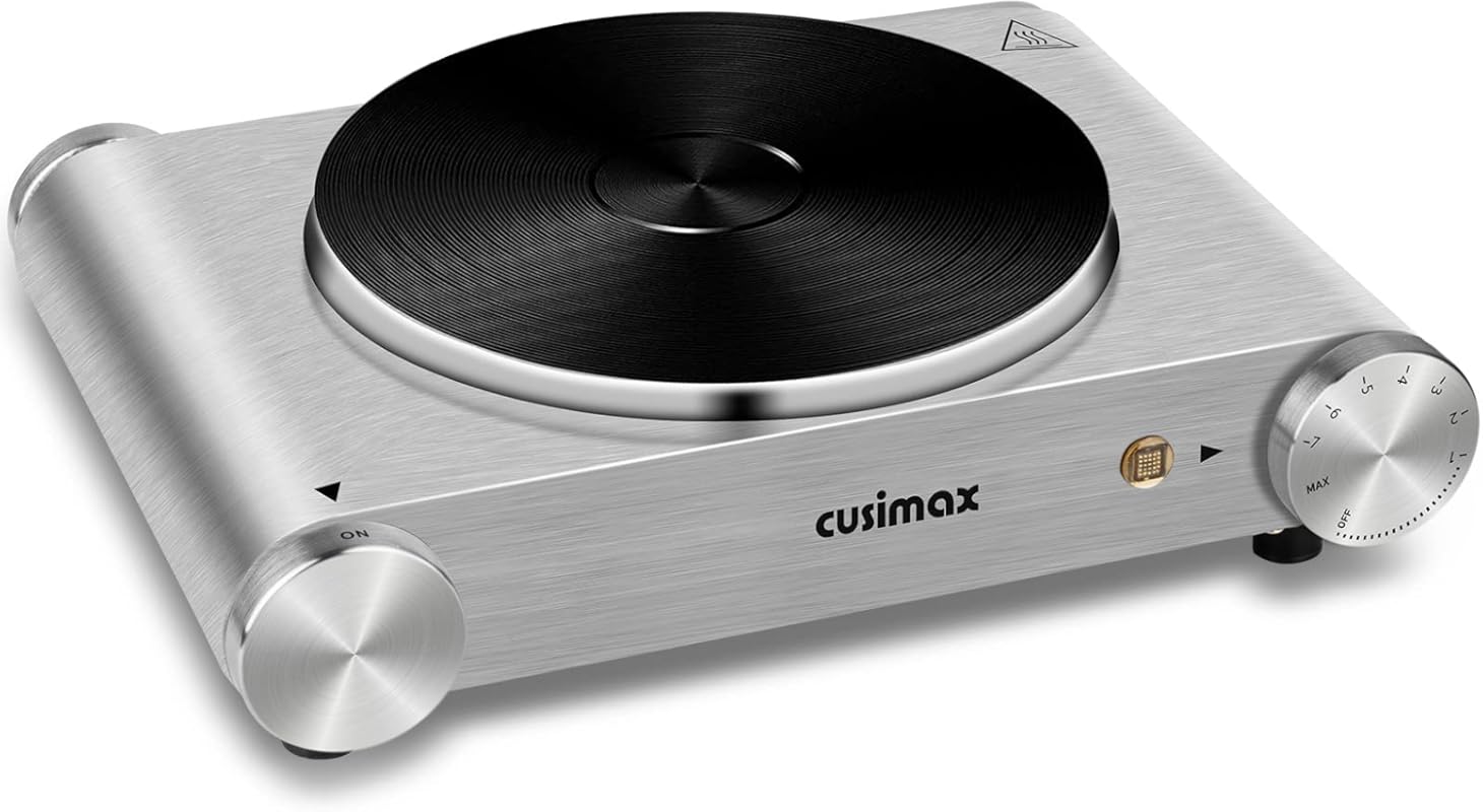 CUSIMAX 1500W Portable Single Cast Iron Burner Hot Plate with Adjustab