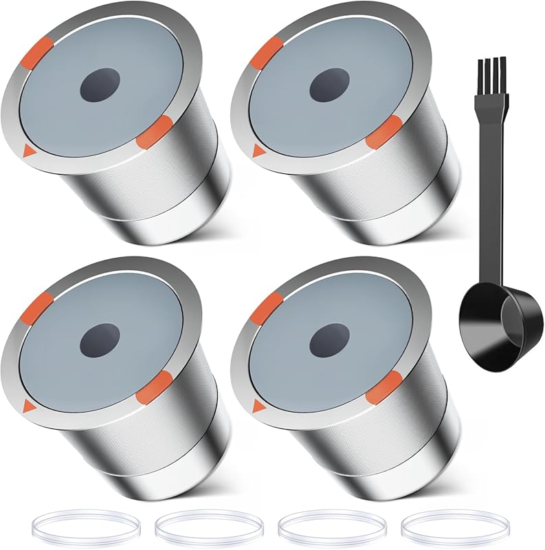 Universal Stainless Steel Reusable K Cups, 4-Pack Refillable Filters f