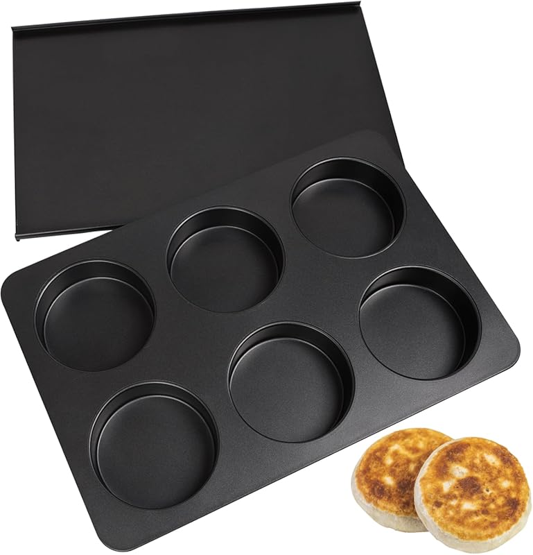 6-Cup Nonstick Straight Side Jumbo English Muffin & Cupcake Pan with L