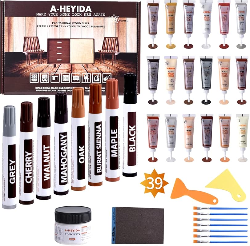 39-Piece Wood Floor Repair Kit: Filler Putty & Markers for Scratches, 