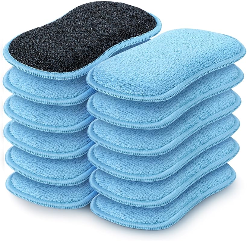 HOMEXCEL 12 Pack Blue Multi-Purpose Non-Scratch Microfiber Scrub Spong