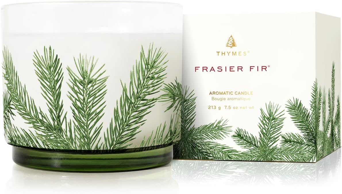 Thymes Frasier Fir Pine Needle Scented Candle, Crisp Fir & Cedarwood, 