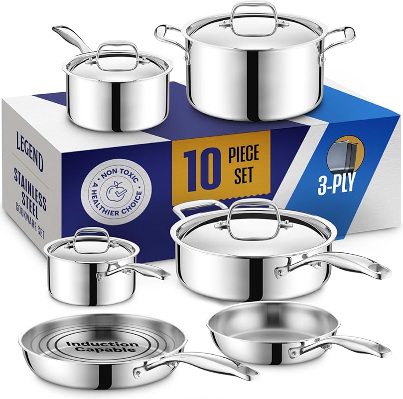 LEGEND COOKWARE 3 Ply 10-Piece Stainless Steel Pots and Pans Set: Indu