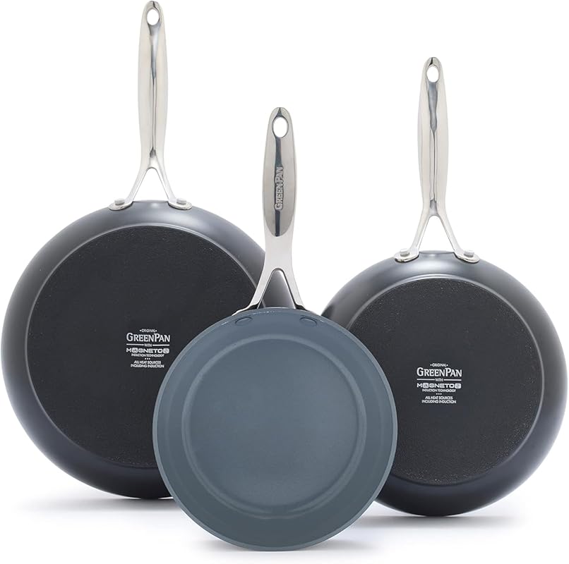GreenPan Valencia Pro 3-Piece Ceramic Nonstick Fry Pan Skillet Set, Ha