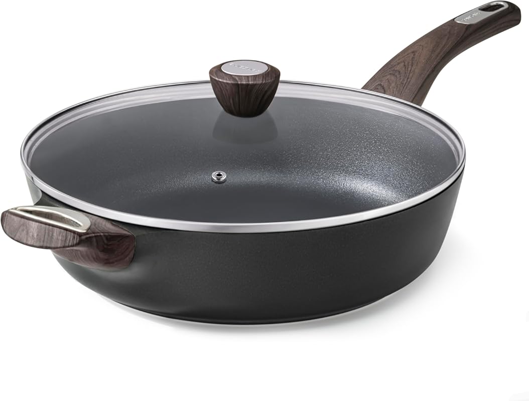 SENSARTE 12 Inch 5QT Nonstick Deep Frying Skillet with Lid, Helper Han