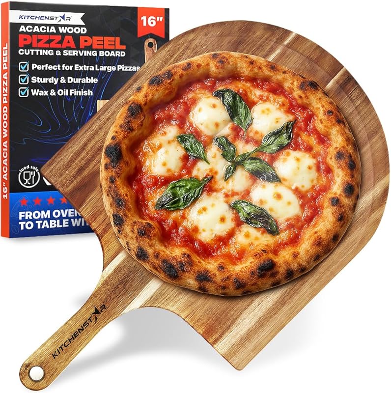 KitchenStar 16-Inch Acacia Wood Pizza Peel – Extra Large Serving & Cut