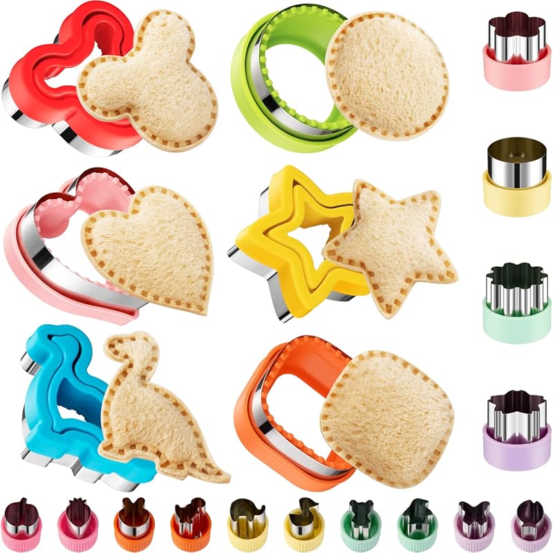 20Pcs Sandwich Cutter and Sealer Set for Kids' Bento Lunchboxes, Fun M