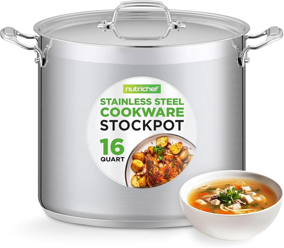 NutriChef 16-Quart Stainless Steel Stock Pot 18/8 Food Grade, Heavy Du