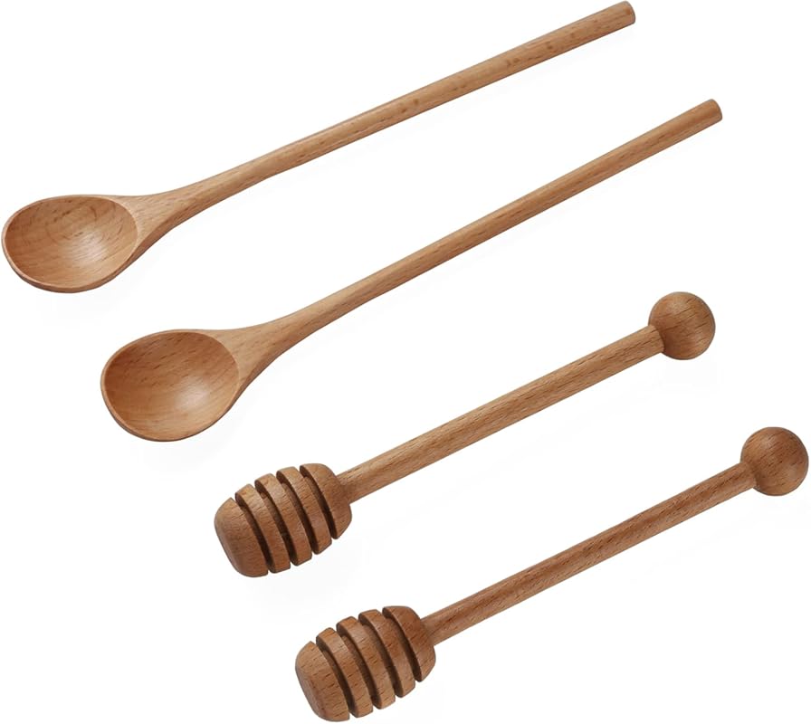 4-Pack Beech Wooden Honey Dipper Sticks (6