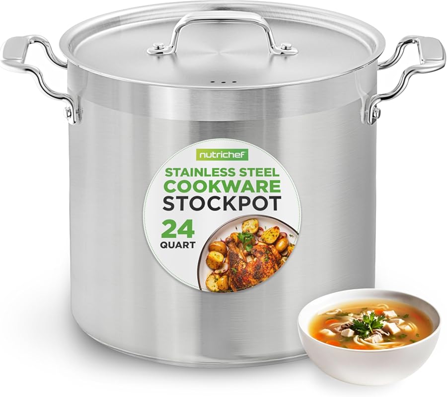 NutriChef NCSPT24Q 24 Quart Stainless Steel Stock Pot, Heavy Duty Indu