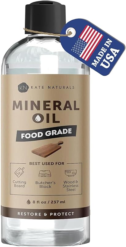 Kate Naturals Food Grade Mineral Oil (8oz) for Wood Cutting Boards, Bu
