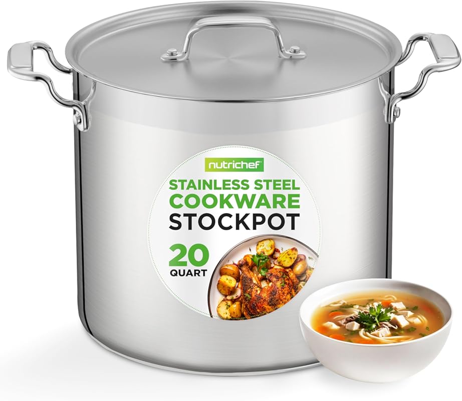 NutriChef 20 Quart Heavy-Duty Stockpot with Stainless Lid for All Cook