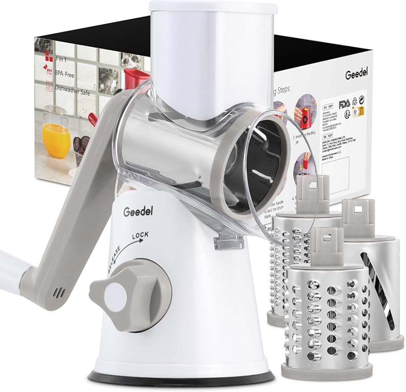 Geedel Rotary Cheese Grater, Kitchen Mandoline Vegetable Slicer with 3