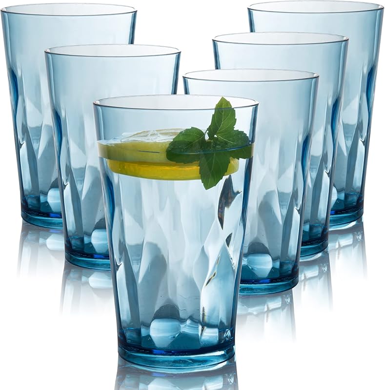 Unbreakable 16oz Plastic Drinking Glasses (Set of 6) - Shatterproof, R