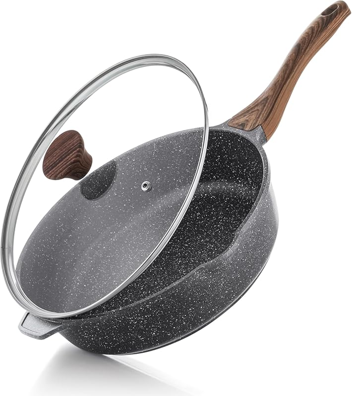 SENSARTE 12-inch Nonstick Deep Frying Pan Skillet with Lid, Stone Cook