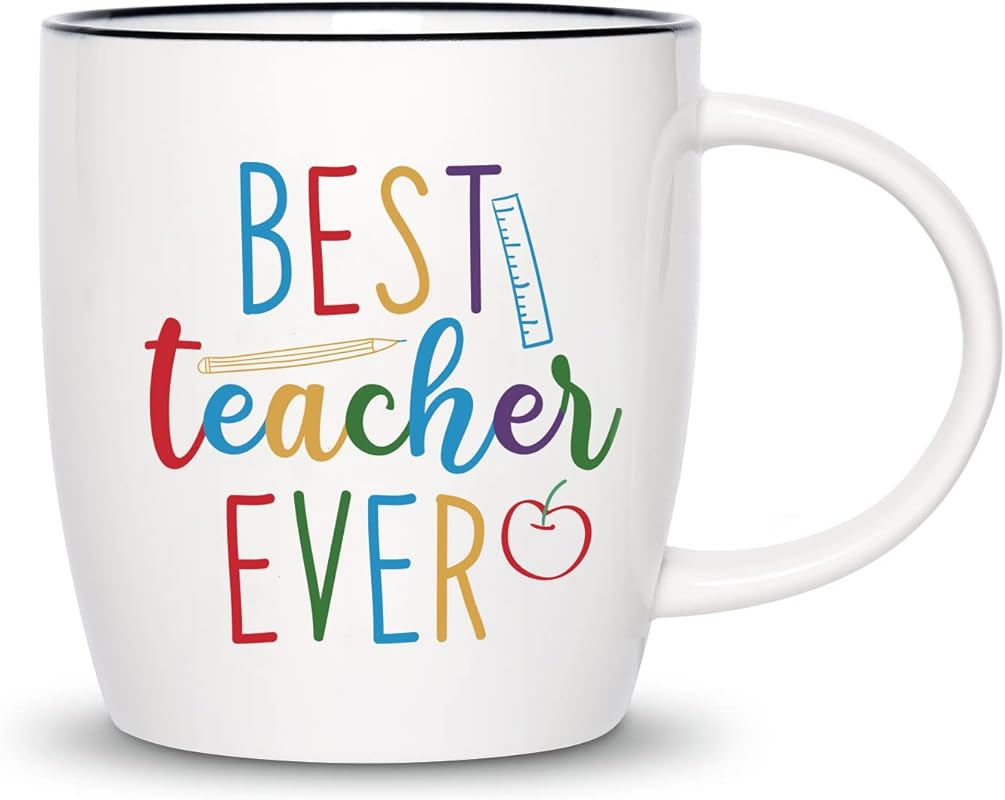 CARAKNOTS 13 oz White Ceramic Coffee Mug, Thoughtful Teacher Appreciat