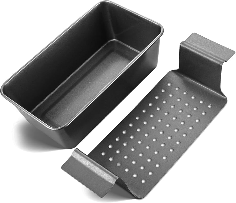 HONGBAKE 9x5 Inch Nonstick Meatloaf Pan with Drain Tray Insert for Hea