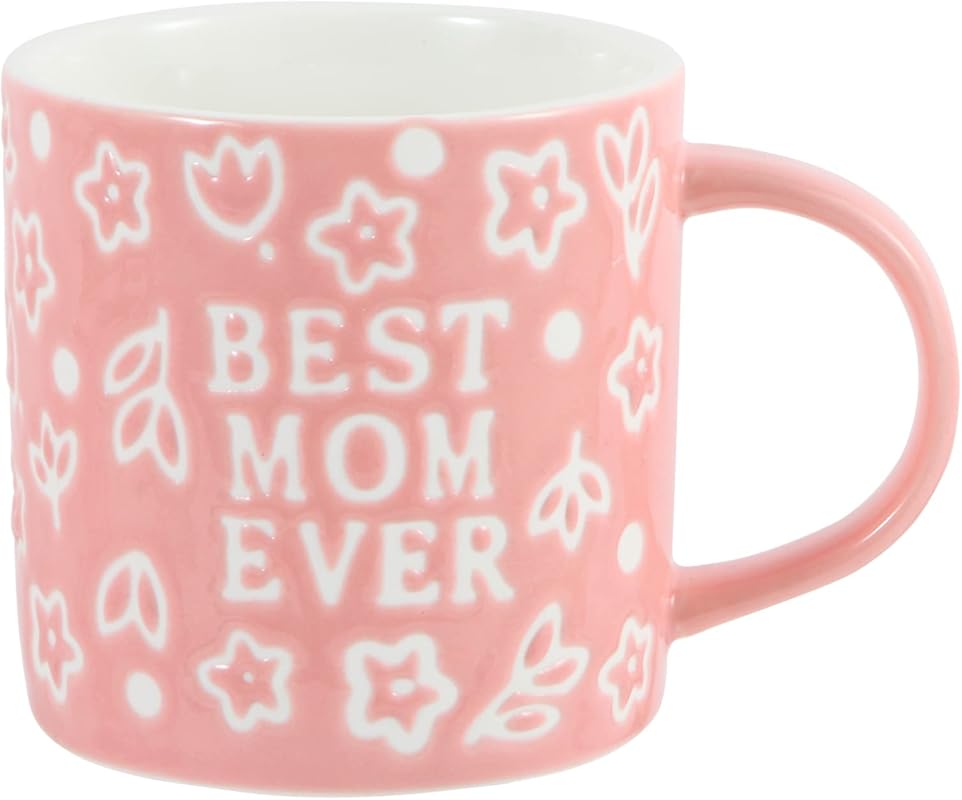 Tergi Best Mom Ever 13.5oz Ceramic Coffee Mug with Floral Embossed Pat