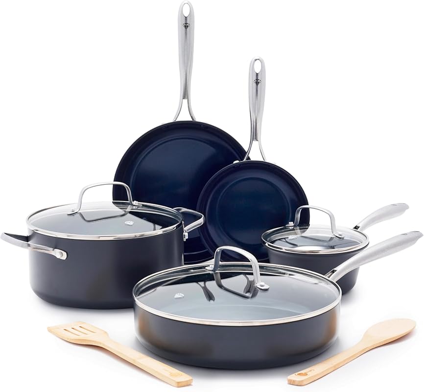 Blue Diamond Cookware Hard Anodized Ceramic Nonstick Set, 10 Piece, PF