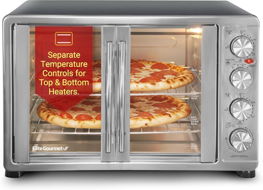 Elite Gourmet ETO4510B# French Door Convection Oven, 47.5Qt, 18-Slice,