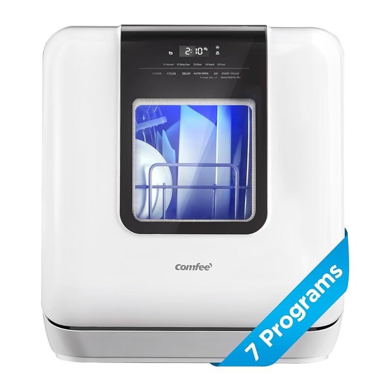 COMFEE' Countertop Portable Mini Dishwasher - 6L Tank, 7 Programs, UV