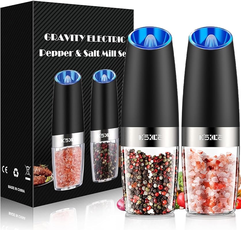 XinXu Gravity Electric Salt & Pepper Grinder Set, Automatic One-Hand O