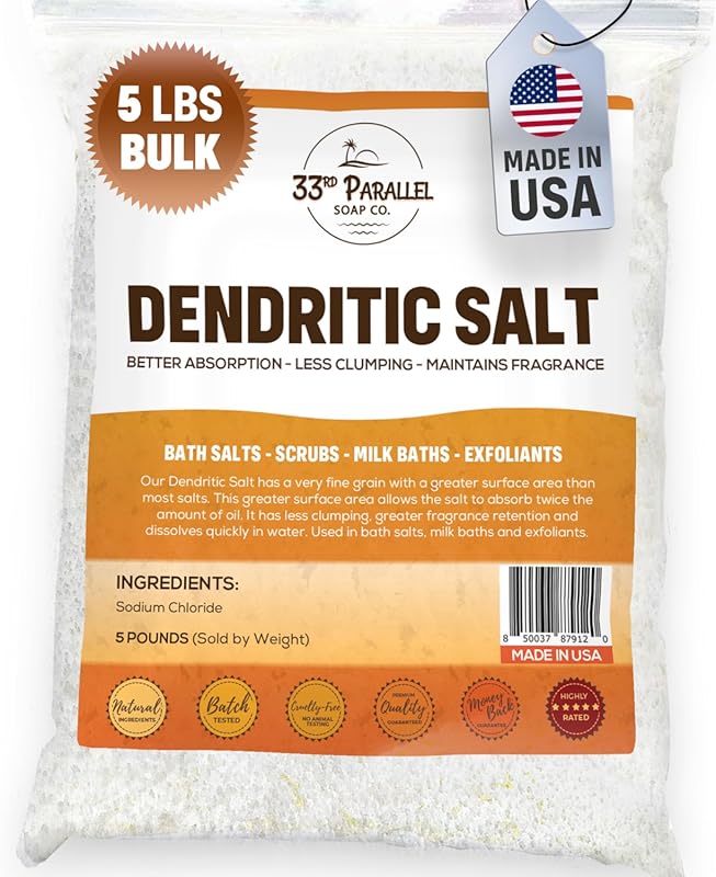 DENDRITIC Premium Fine Grain Bulk Salt – 5 lbs for Bath Salts, Scrubs 