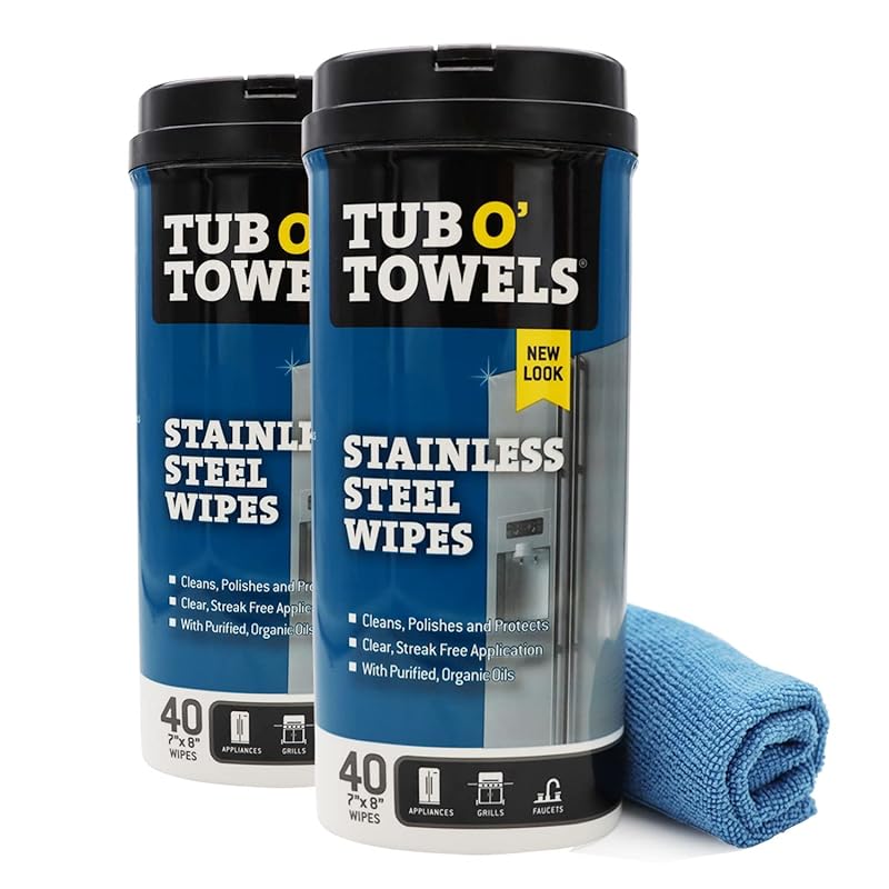 Tub O' Towels Heavy Duty Stainless Steel Cleaner Wipes, 40 Count 2-Pac