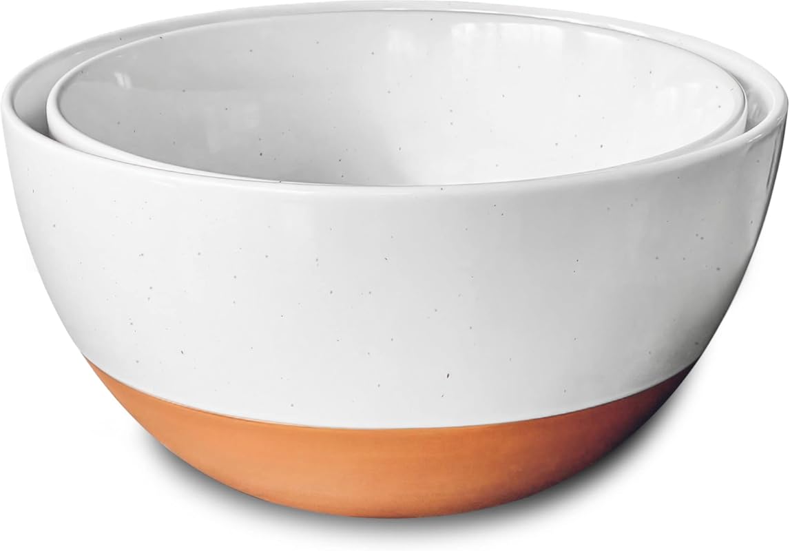 Mora Ceramic Large Nesting Mixing Bowls Set of 2 for Cooking, Serving;