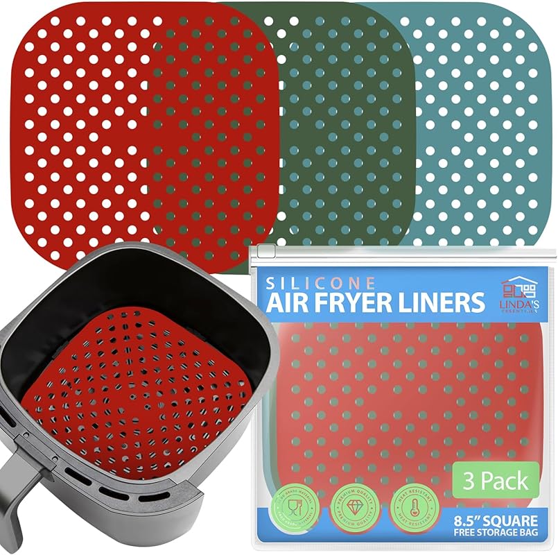Linda’s Essentials 3-Pack 8.5-Inch Square Reusable Silicone Air Fryer 