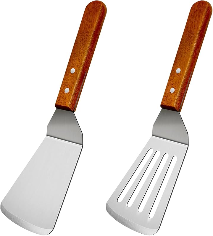 2-Piece Stainless Steel Metal Spatula Set – Slotted Grill Turner with 