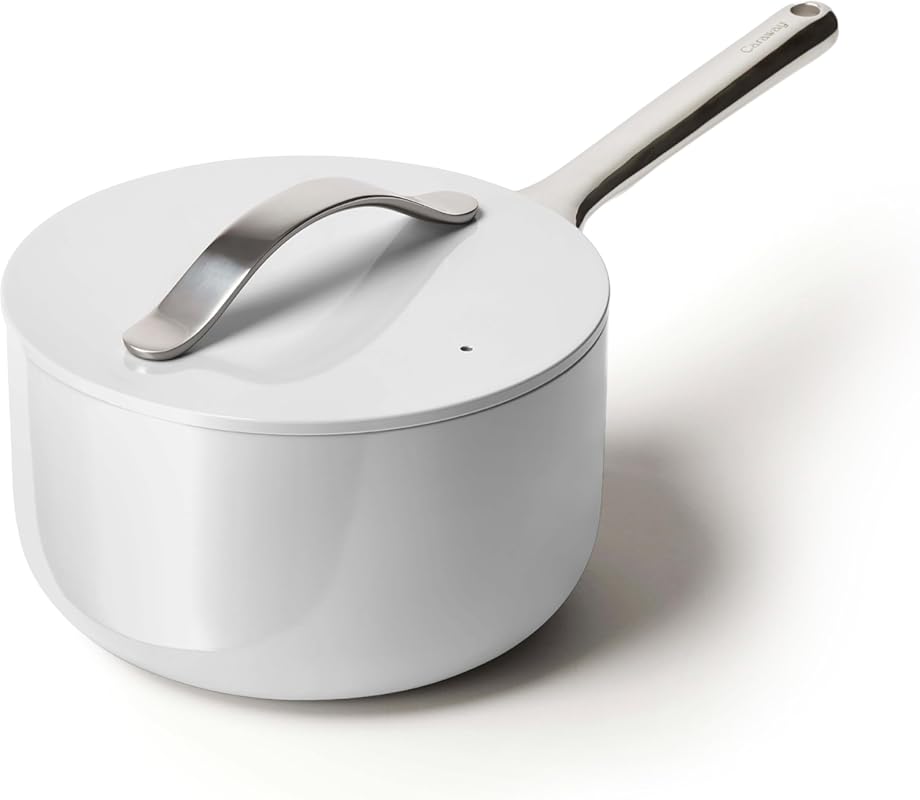 Caraway Nonstick Ceramic 3-Quart Sauce Pan with Lid, Non-Toxic, PTFE/P