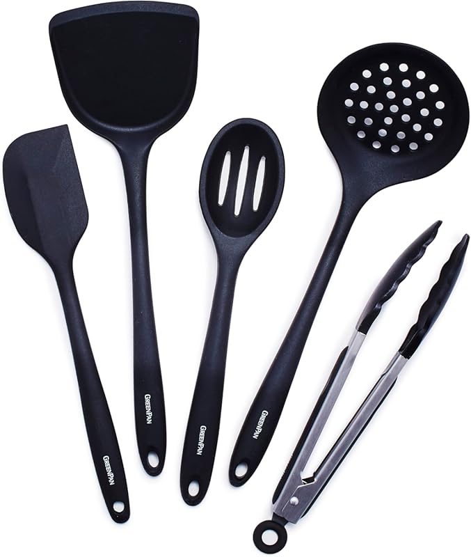GreenPan 5-Piece Flexible Nonstick Silicone Cooking Utensil Set: Tongs