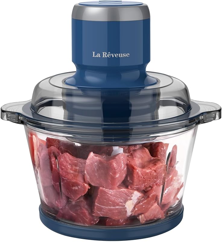 La Reveuse 300W Electric Food Processor & Chopper. 7-Cup Glass Bowl, 4