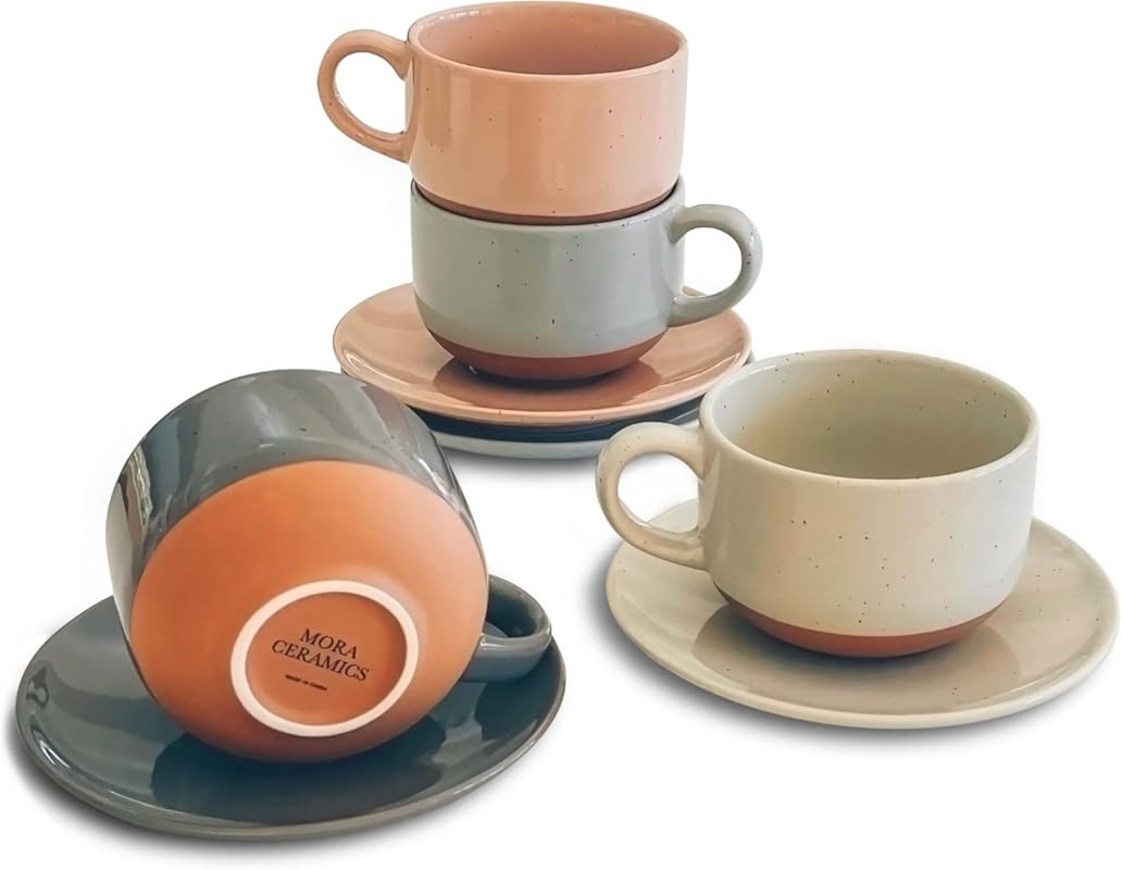 Mora Ceramics 8oz Cappuccino Mug Set of 4, Microwave & Dishwasher Safe