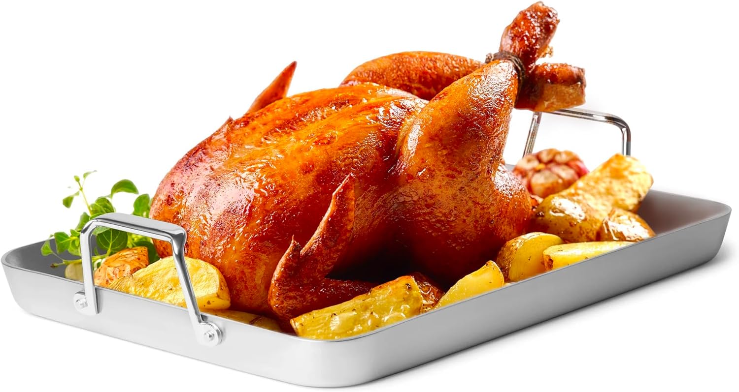 Misen Stainless Steel 18-Inch Roasting Pan with Easy Grip Handles, 5-P