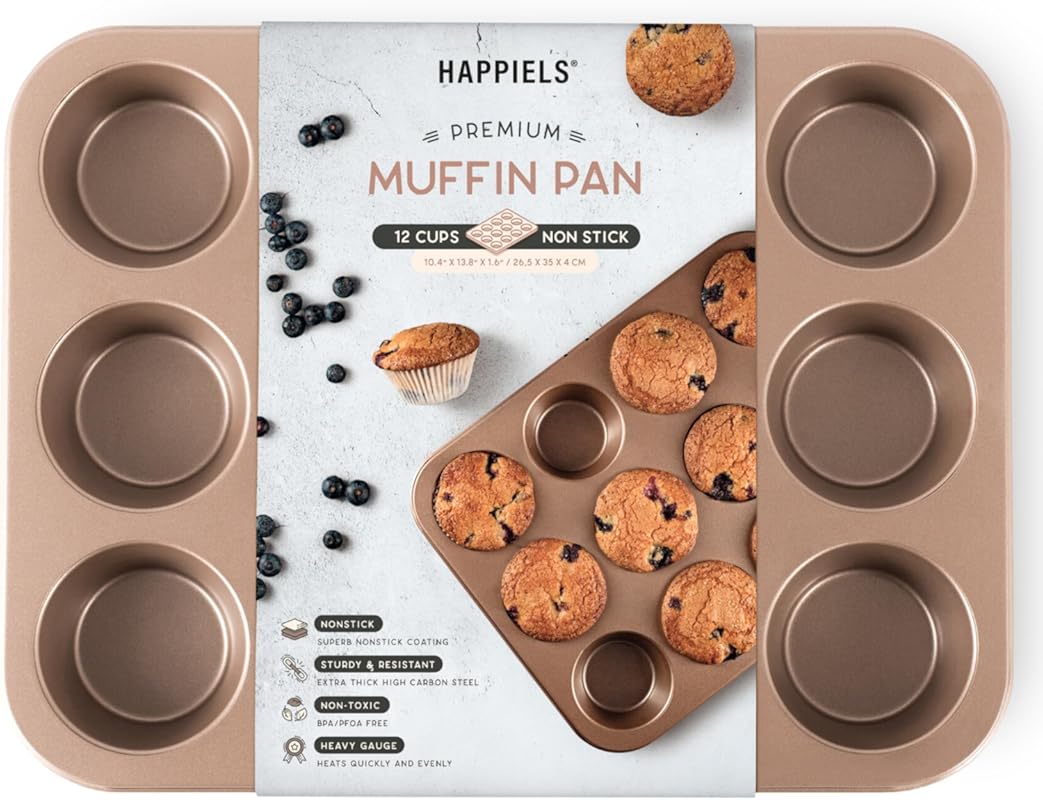 HAPPIELS Non Toxic Nonstick 12 Cup Muffin Pan