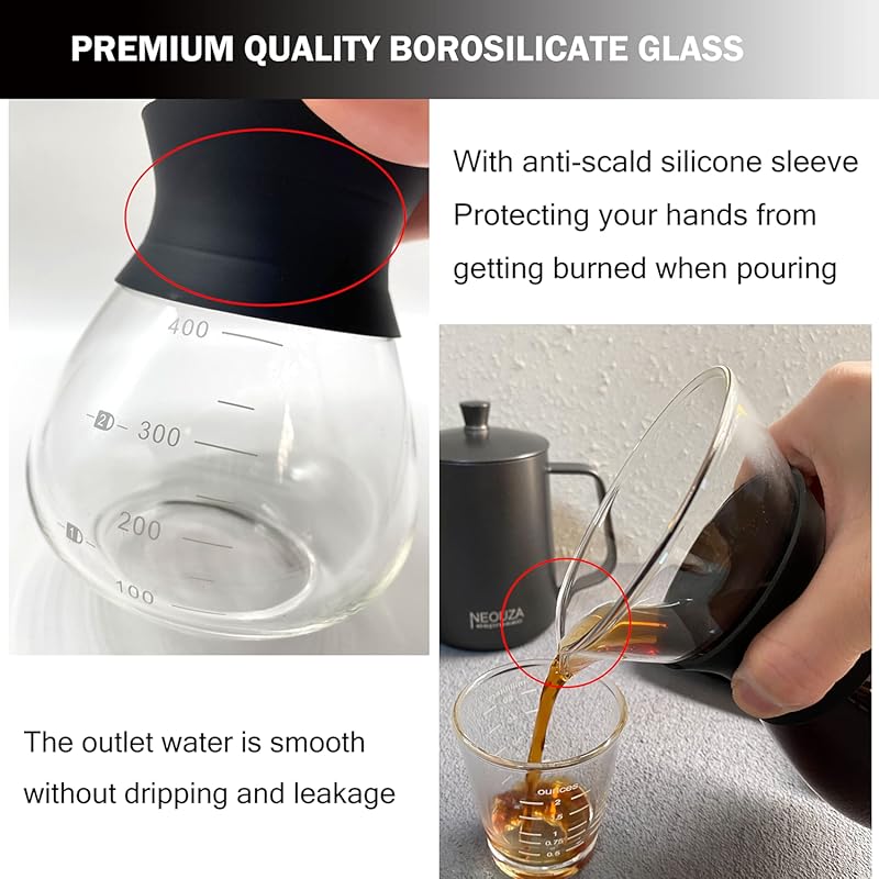 Elegant Pour Over Coffee Maker Set with Glass Carafe, 400ml, & Reusabl